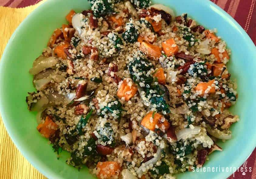 Quinoa Pilaf with Roasted Roots, Spinach, and Pecans - Selene River Press
